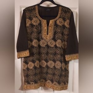 SANA Safinaz Black And Gold Embroidered And Sequin Top Size 42.